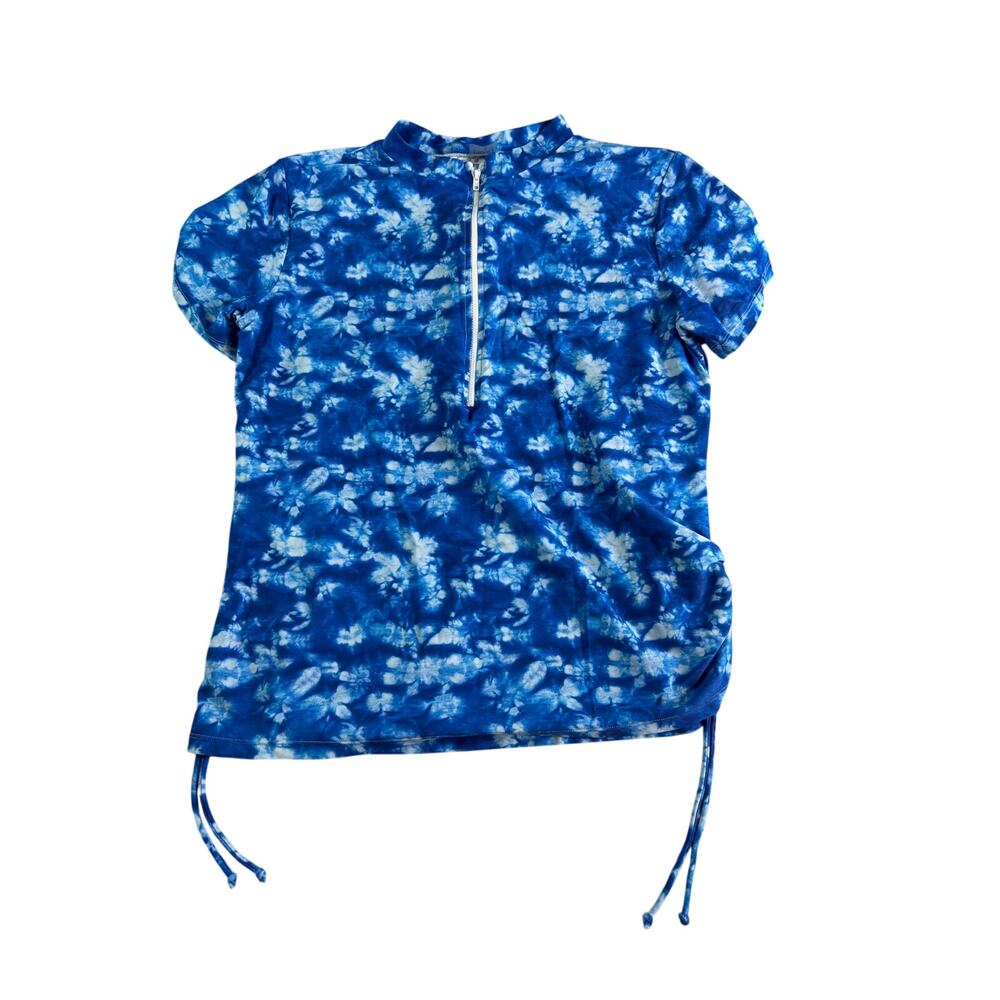 ModLi Blue Tie Dye Quarter Zip Swim Cover Up Dress Ruched Side Women's 1X